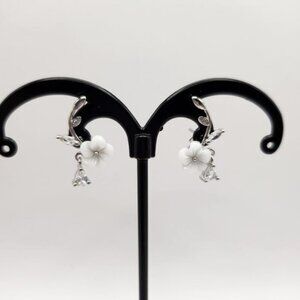 Sterling Silver 925 Floral Earrings With CZ‎ Drops (NWOT)